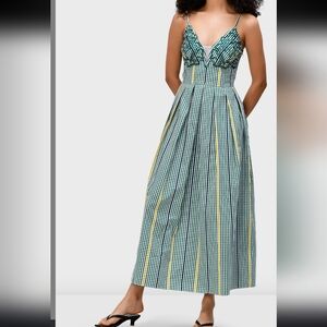 Zapelle Green and White Gingham Patern Maxi Dress NWOT